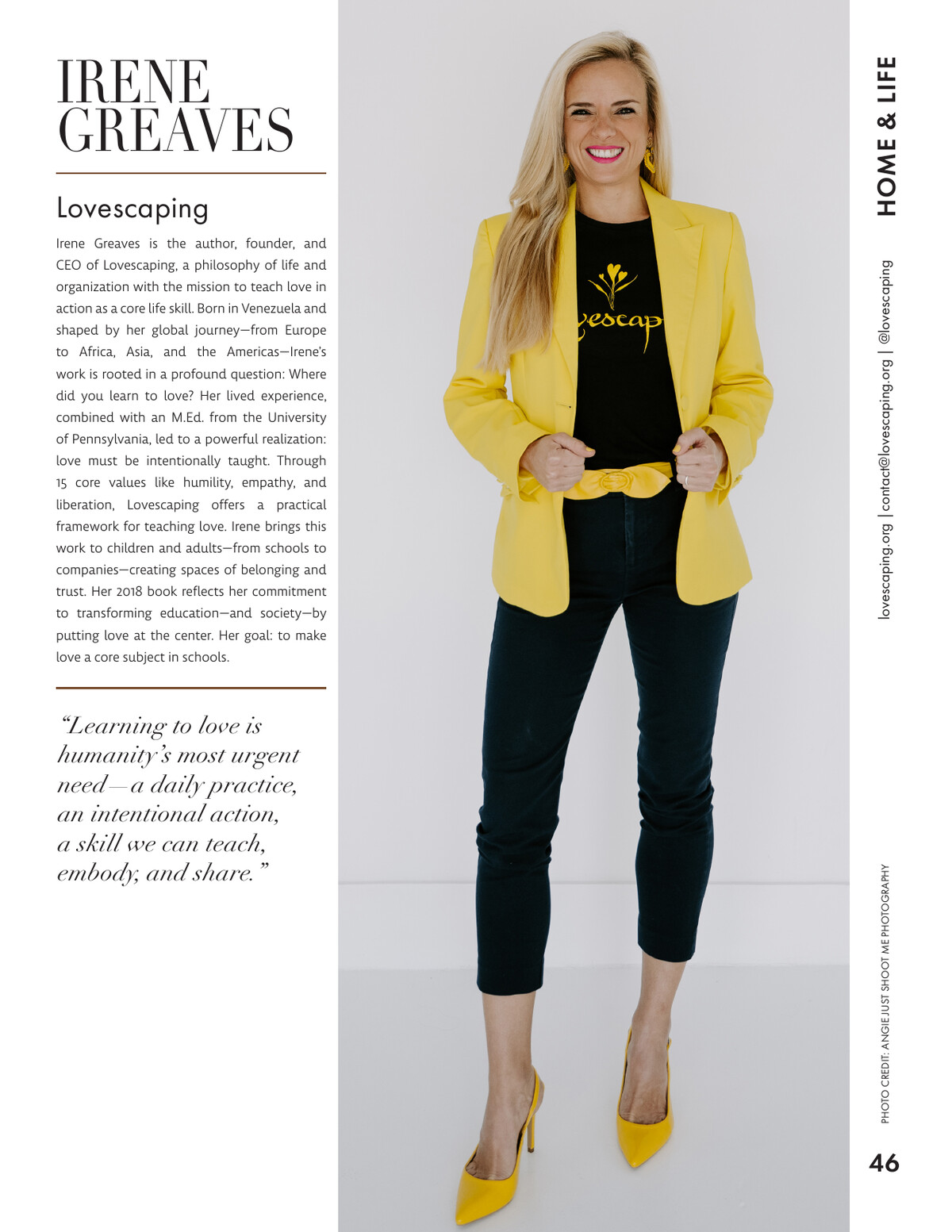 KNOW Houston magazine page featuring Irene Greaves